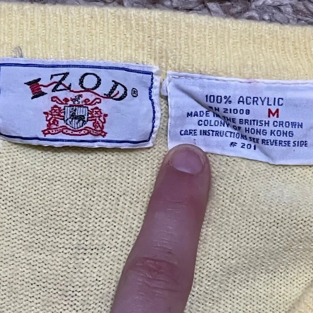 Mr Rogers Style Vneck Vintage Izod Acrylic Yellow Sweater Medium Grandpa Core